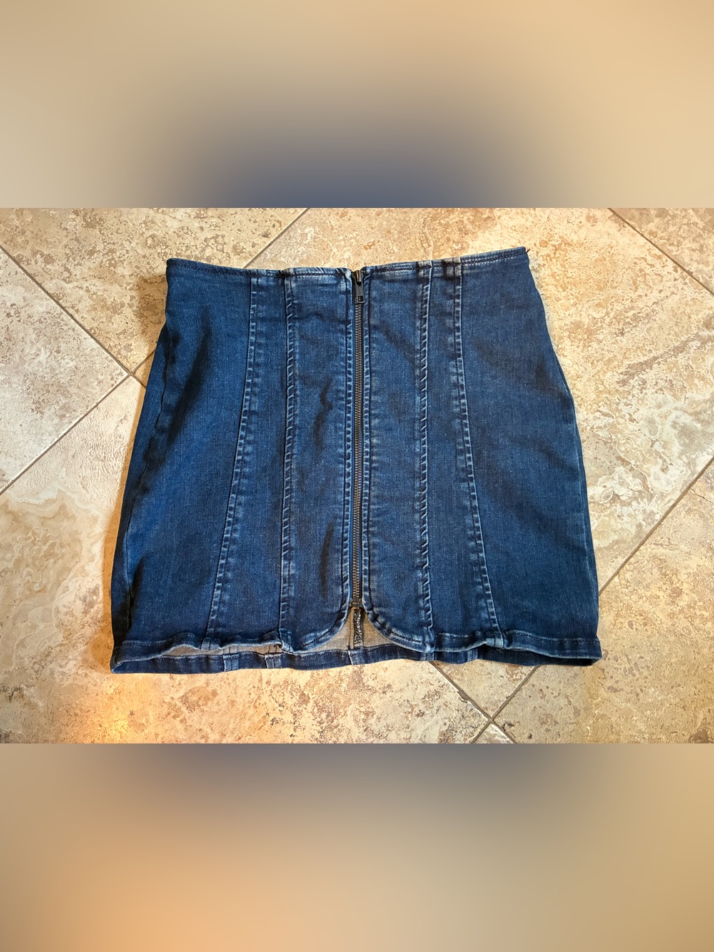 We The Free Indigo Denim Mini Skirt with Center Zip